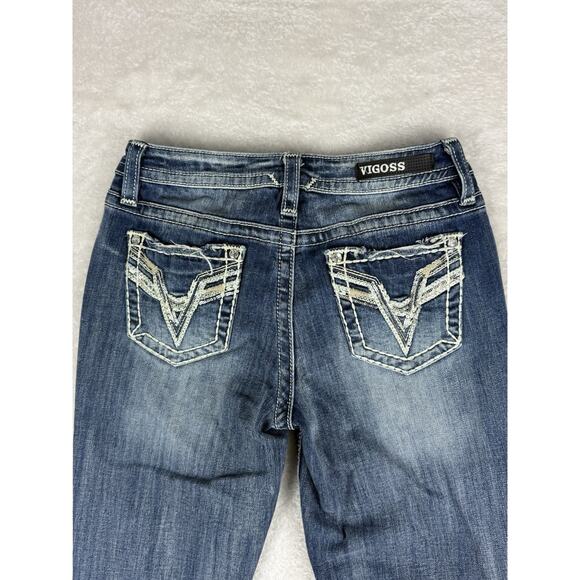 Vigoss Embroidered Blue Jeans Heritage Fit Size 4 Skinny Dark Wash - Picture 8 of 9